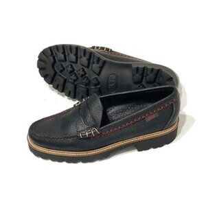 Black Leather WeeJuns Bass Slip-On Loafers Contrast Stitching W 9/9.5 M 7.5 Lug